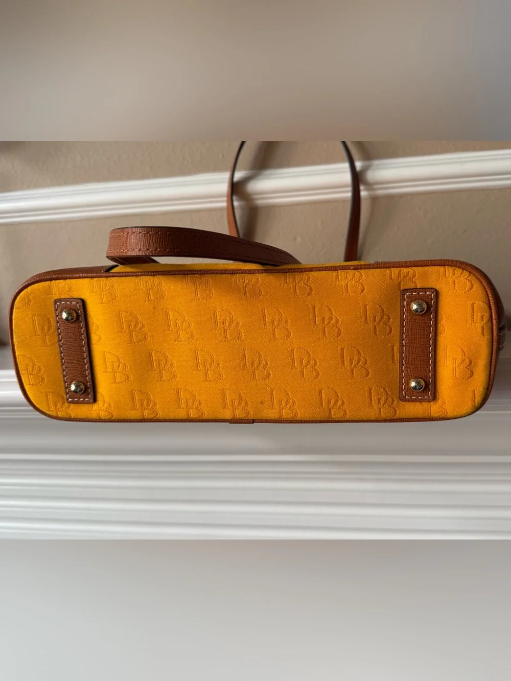 Dooney & Bourke Purse Marigold Yellow Gold Tote Bag Brown Leather Trim Red NWOT